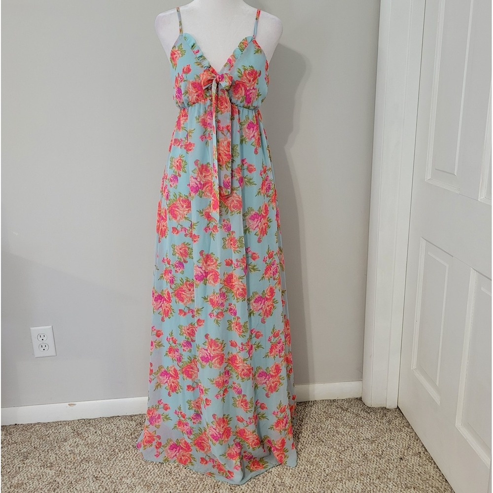 Nymphe Floral Babydoll Maxi Dress SMALL Fairy Y2K Empire Prom Bow Chiffon Women